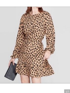 NWT A NEW DAY Long Sleeve Cheetah Flounce Dress